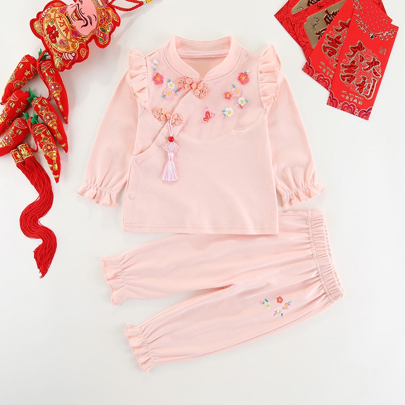 女宝宝春秋夏0-1-2岁满月3-6月冬百日宴红色礼服婴儿一周岁抓周服