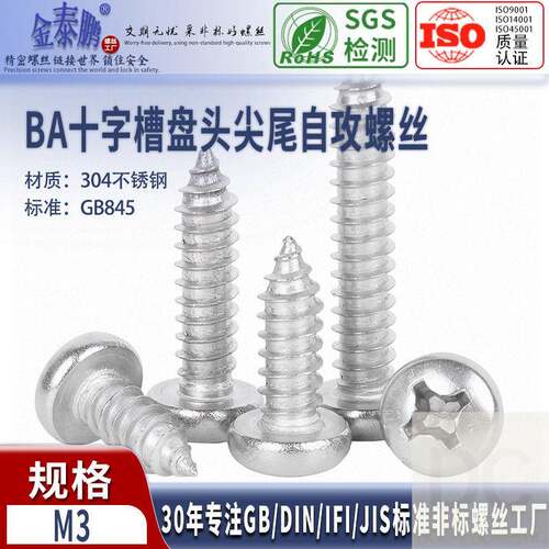 自攻钉304不锈钢圆头BA尖尾大头木螺钉盘头十字槽螺丝钉M2M3M4M5