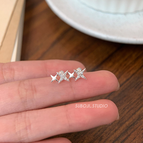 素泊集「四芒双星」耳钉纯银999