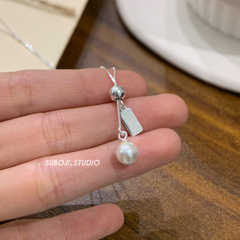 素泊集「抽拉珍珠」项链纯银925