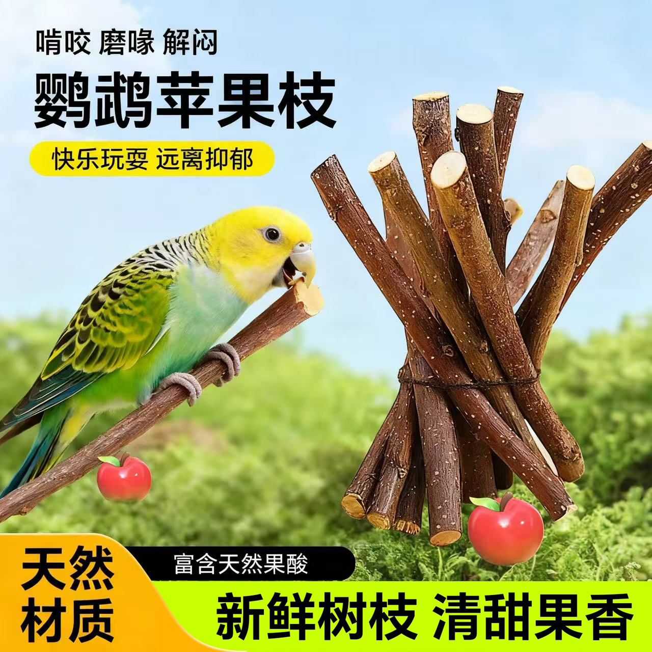 鹦鹉鸟苹果枝天然磨牙棒啃咬玩具