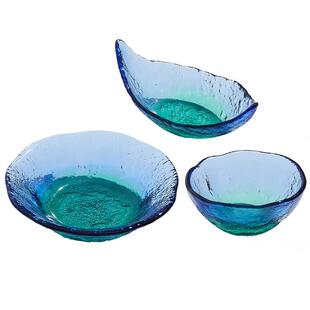 日本东洋佐木佐进口沙碗水QSK果盘海鲜身盘子水晶拉玻璃面碗清酒