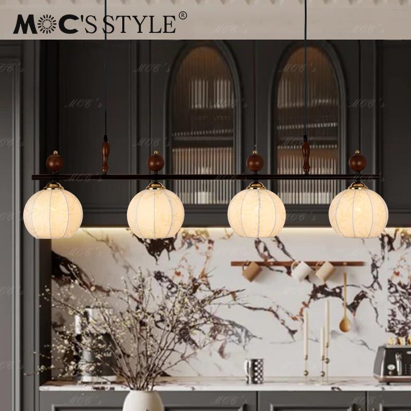 木法式中古饭厅电风吊灯布艺实古一字长条岛台桌书覆房扇吊扇灯