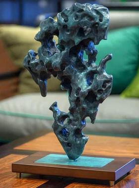 黄太湖石摆件靠0016山灵璧奇头新中家居式客厅玄关石办公室桌面铜