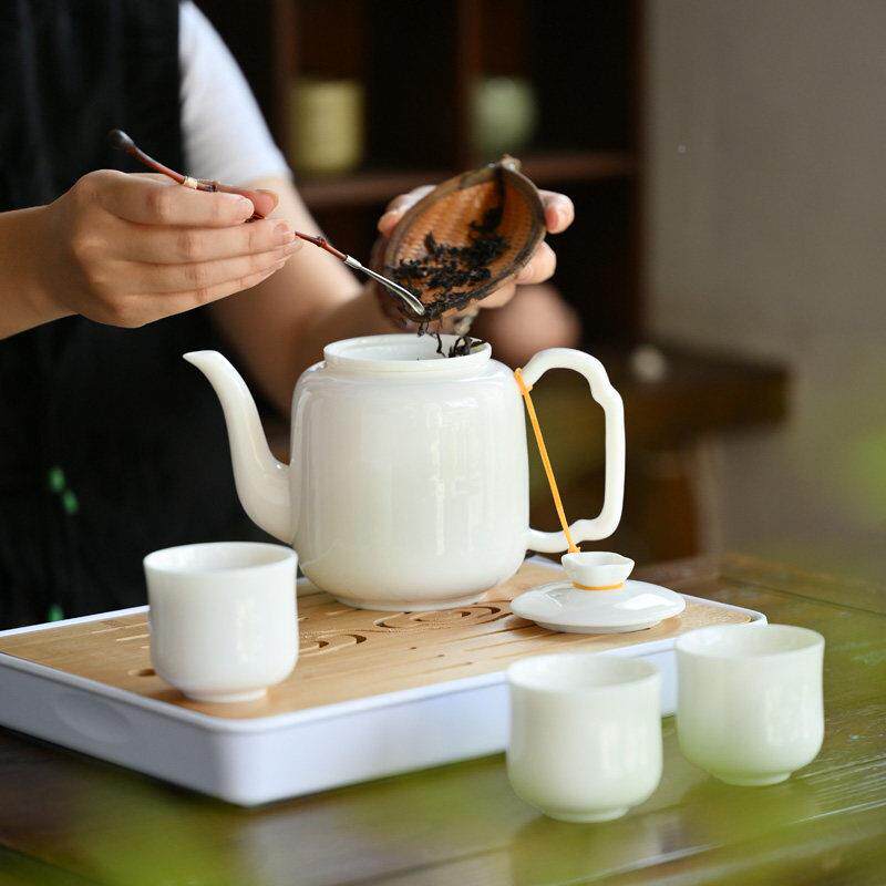羊玉号过泡茶壶简约大滤白色陶瓷家用茶具茶杯子套脂装办公羊脂玉