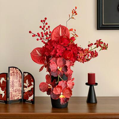 IMN2026高端件仿真花房花束摆新年迁乔装饰品客厅婚布置红色软装