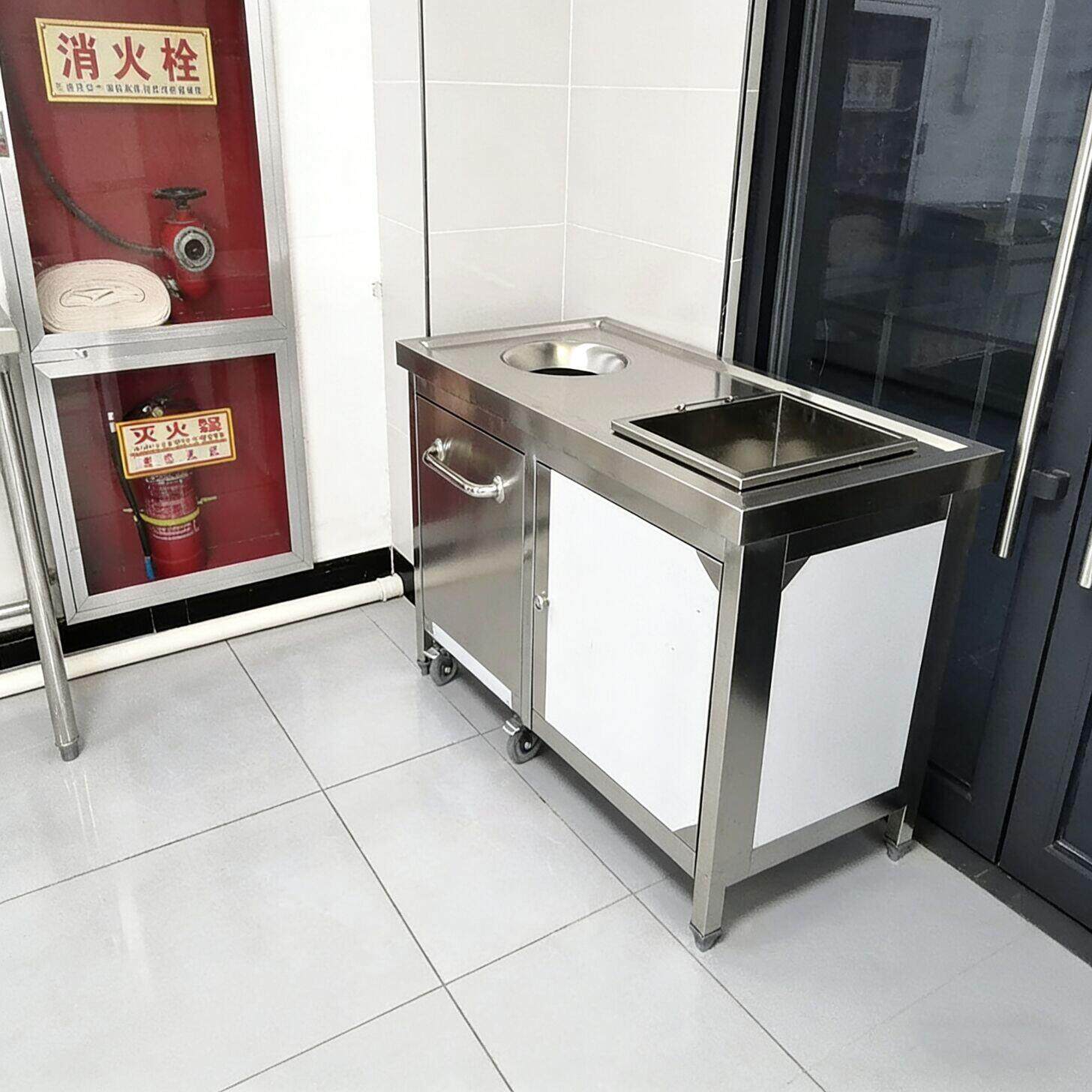 不锈钢收残车FKG商用收残台厨余餐饮门泔单孔残羹带收剩店饭水桶