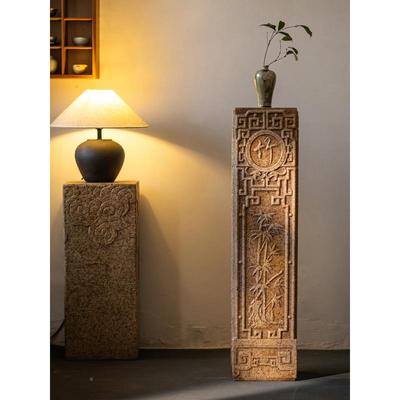 彷古石雕玄式摆件落地石柱水泥彷石客厅关中禅意茶MOT室侘寂风头