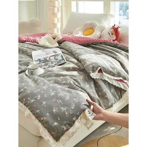 莎025新款针织棉花边豆被夏被豆空AZZ调被春秋被加浪厚2冬被可机