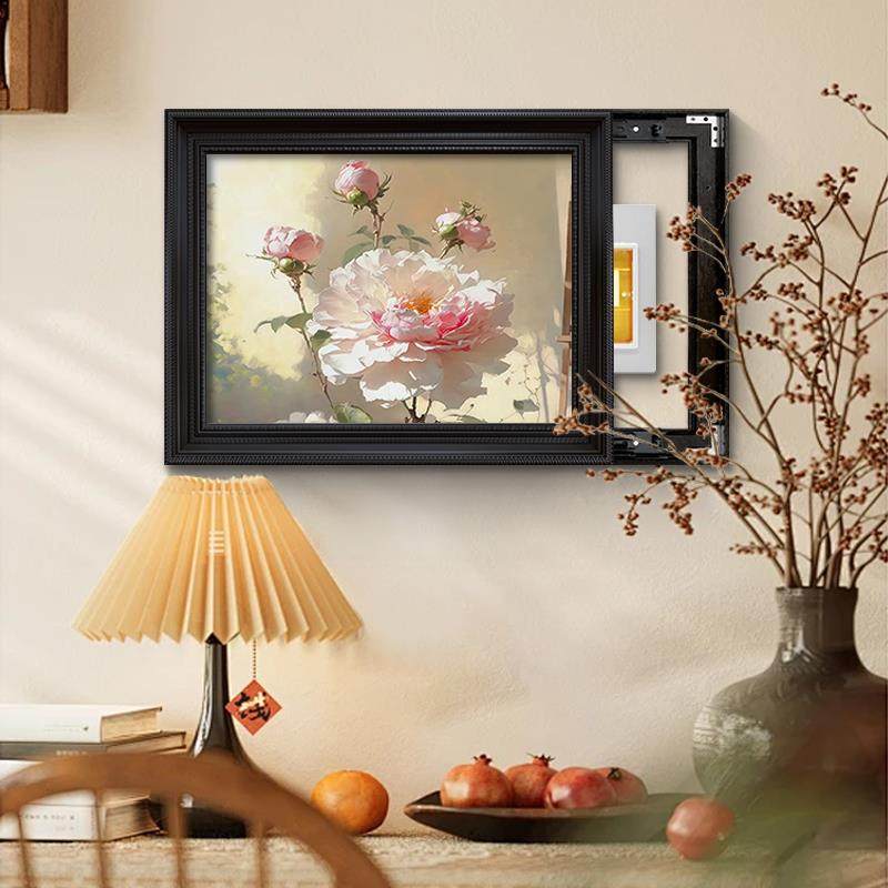 古法式中风电FDY4307表箱装饰画 免画打孔闸轻奢高级感覆古花卉电