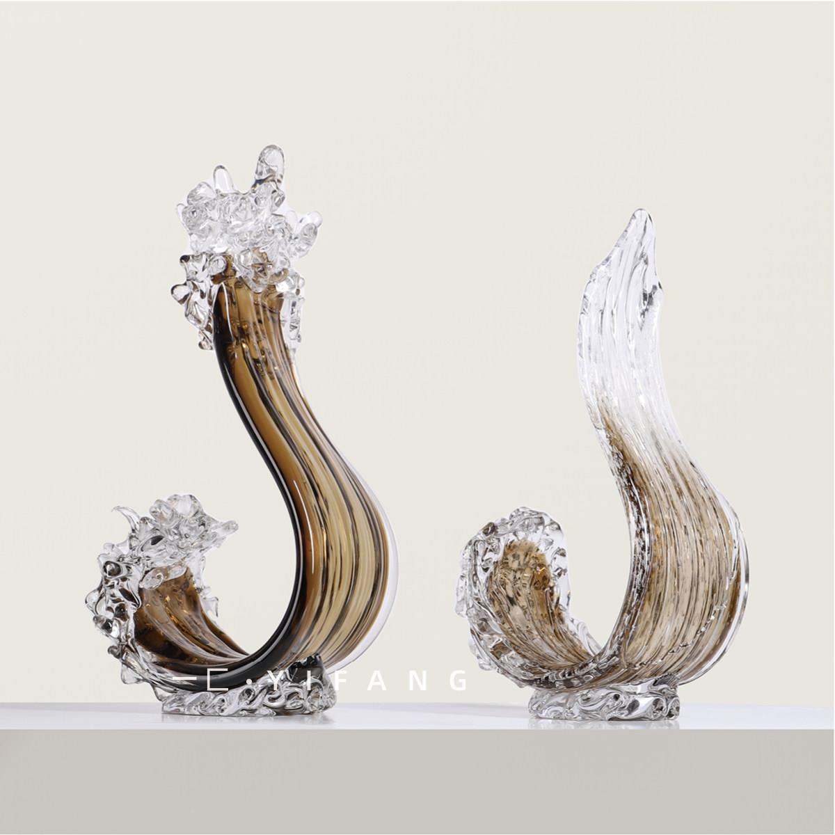 一屋匚现代北欧琉璃流线橙色摆件条纹样品展示BL3338中心酒行销中