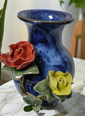 石装湾公仔陶瓷花瓶摆件家中式居工艺GNG饰品摆设客厅玄办关公室