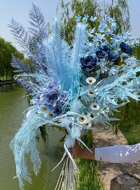 仿真蓝色婚庆绢花教堂绣球洋牡丹插花材天蓝色深蓝色婚礼花排路引