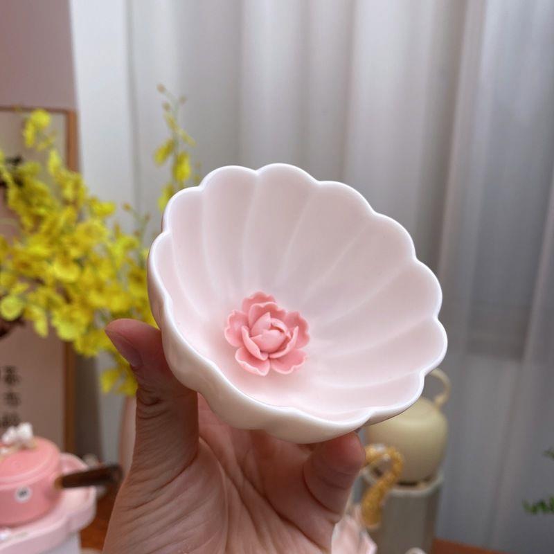 于舒 粉白汝窑主人杯手工捏花牡丹茶器单杯礼盒装 容量100ml