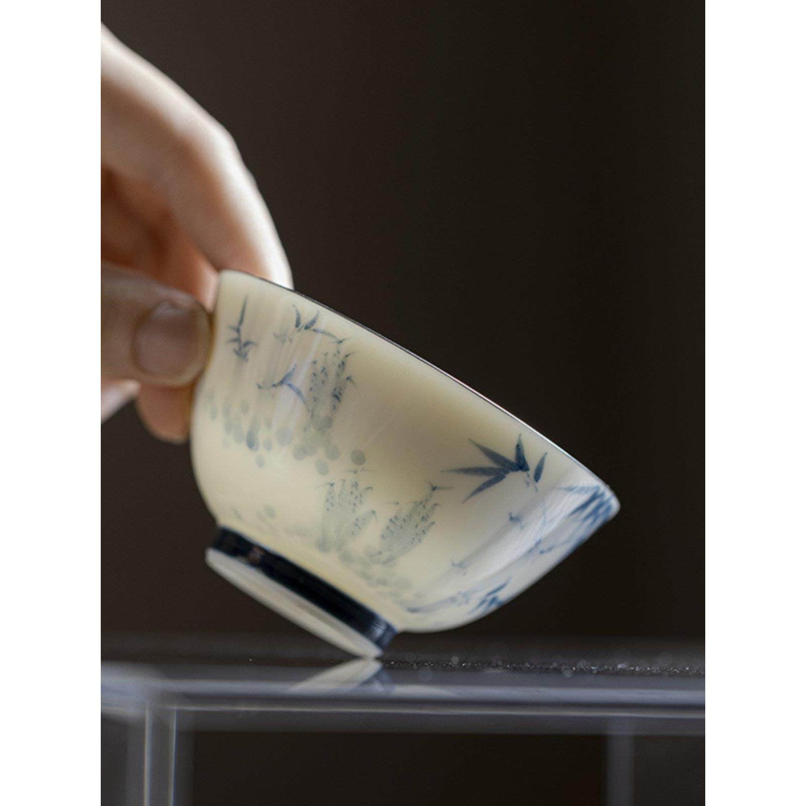 高档玉瓷主人杯青花手绘釉下彩陶瓷功夫茶杯家用斑竹枝书怀个人杯,餐饮具,茶杯,淘宝优惠券,粉丝福利购,淘宝优惠卷