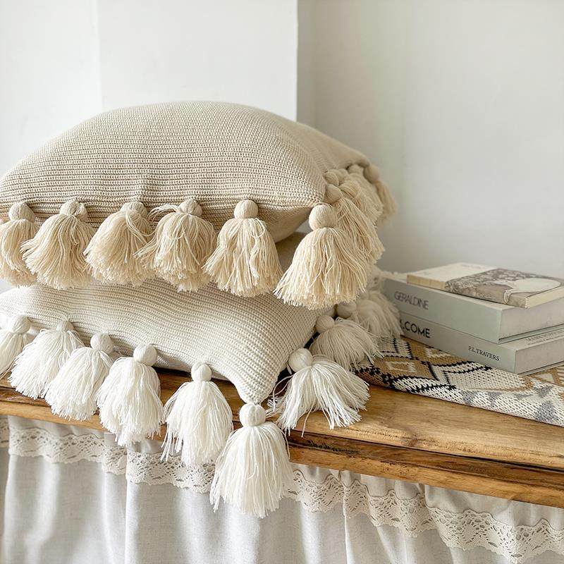 北欧ins风抱枕套床头靠枕腰枕样板房客厅沙发流苏抱枕办公室靠垫