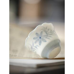 青花釉下彩玉瓷茶杯手绘椿花秋瑞主人杯陶瓷品茗杯单个人专用杯子