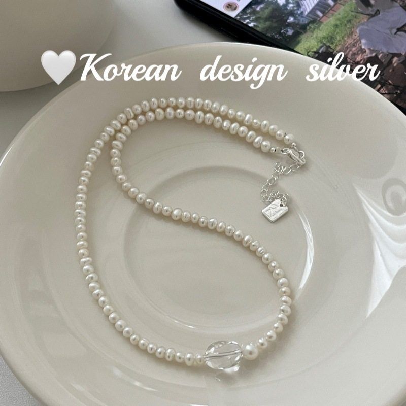 韩国2025年秋冬新款饰品 S925纯银施华洛珍珠透明水晶项链锁骨链
