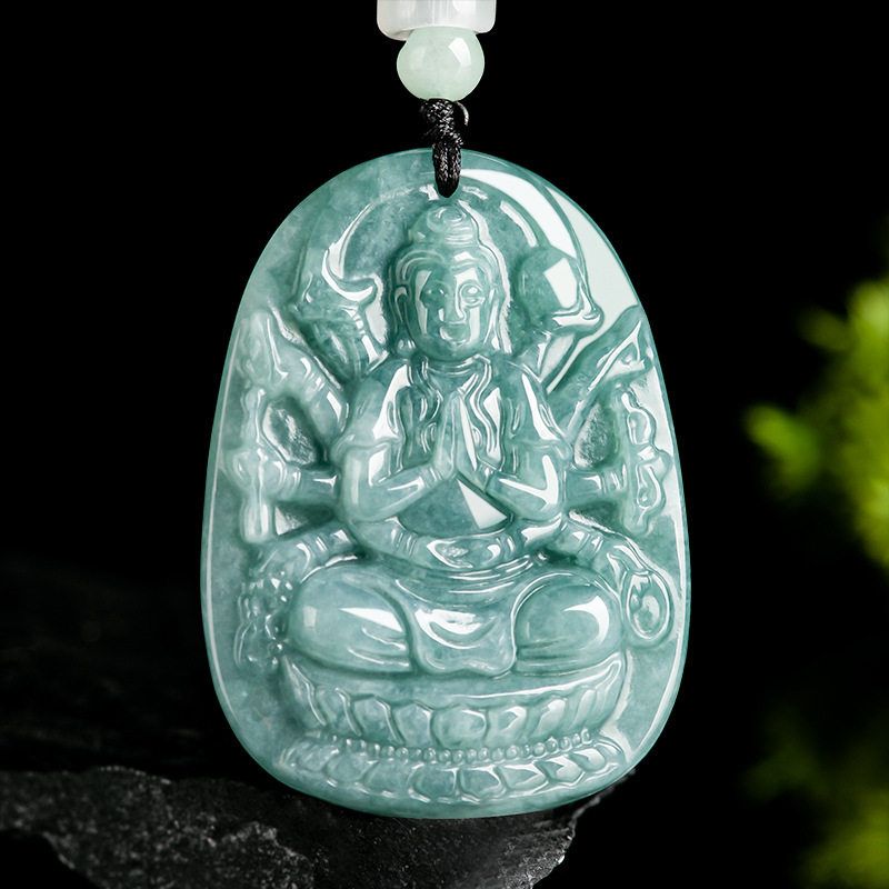 天然A货翡翠蓝水千手观音玉石冰种吊坠生肖鼠守护神男女款本命佛