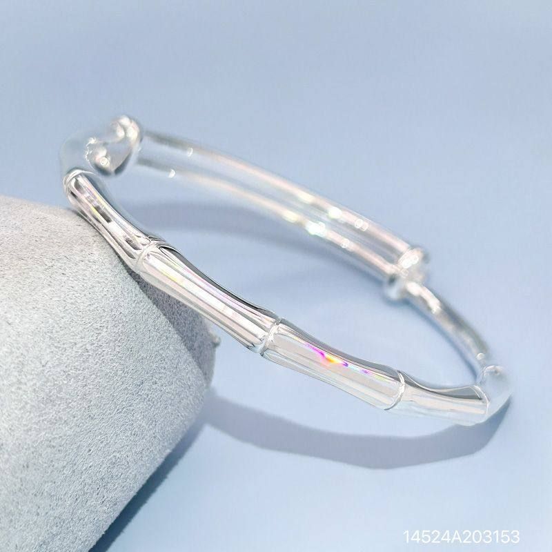 s999纯银手镯女七彩竹节实心光面推拉时尚手环年轻百搭送女友礼物