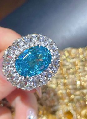 925银镀金 玫瑰切 培育合成帕拉伊巴 高碳钻 满钻 大颗粒鸽子蛋女