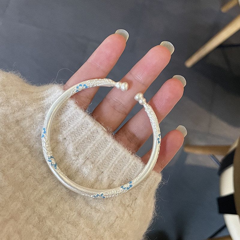 XBK99实心】青花银手镯送礼物【