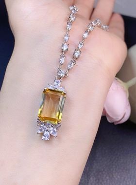 巴西黄水晶项链天然石头天然色全净体品质主石10x14mm