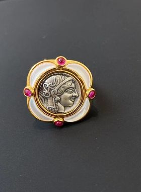 XBK戒指猫头鹰人像小众古币设计