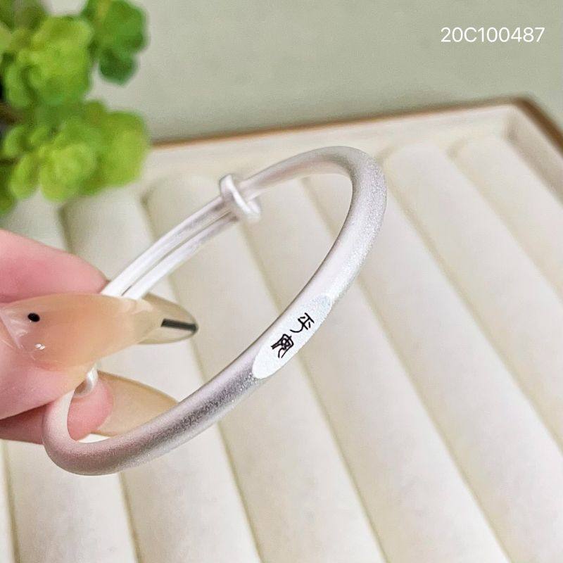 9999纯银儿童手镯女宝宝古法实心推拉中大童学生银手环送周岁礼物