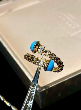 XBK风老钱戒指复古绿松石食指高