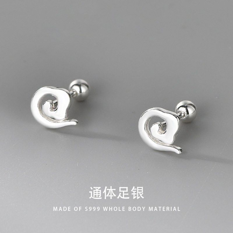 XBK纯银耳钉扣气质祥云女饰品999