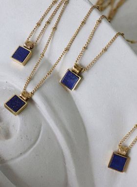 XBK宝蓝色威廉链镀金复古锁骨ins