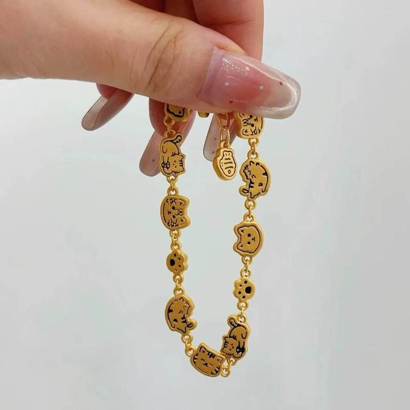 S925纯银快乐哈基米手链小猫咪饼干铃铛小鱼干手链