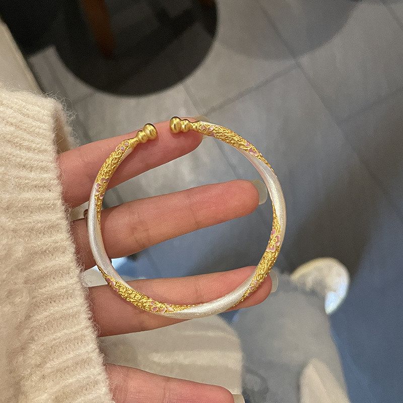 XBK99木槿花99葫芦头纯银手镯绕