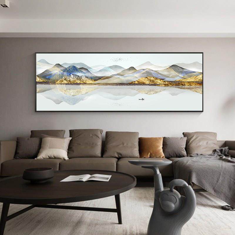 客厅横幅挂画 画沙发背景墙装饰画 画新中式大尺寸整幅金山生财有