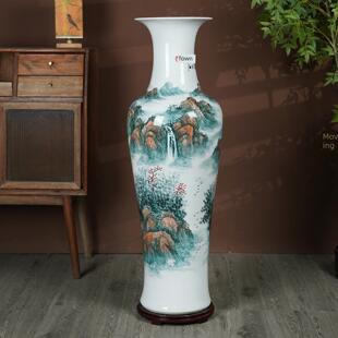 景德镇高档手绘陶瓷落地大花瓶客厅电视柜酒店别墅高档摆件乔迁礼