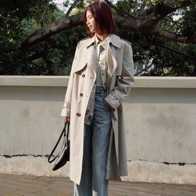 SKFM高品质嘎巴甸风衣女2025秋冬季新款中长款大衣