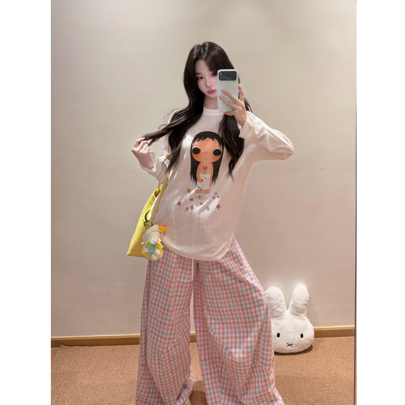 顽季果 淡颜无攻击性甜妹~小玉可爱印花防晒罩衫长袖圆领女T恤夏