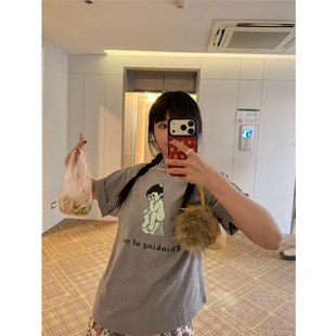 顽季果 泰兰德穿搭~ins风卡通人物印花宽松圆领可爱短袖T恤女上衣