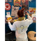 顽季 T恤上衣 萌宠标语字母撞色印花宽松休闲圆领女长袖 果 韩国ins