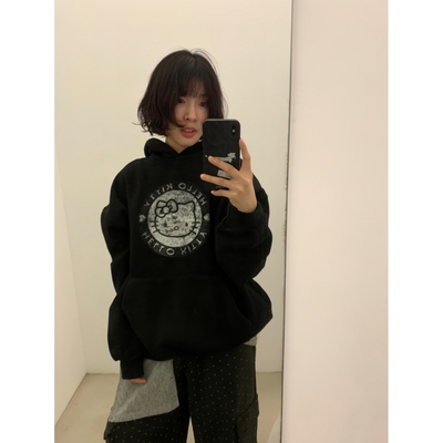 kitty猫印花宽松休闲连帽女卫衣