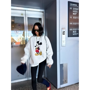 趣味可爱米奇印花宽松圆领休闲加绒卫衣女上衣春 韩系小众 顽季 果