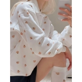 超可爱奶油风穿搭 冬 女套装 小熊头polo领加绒卫衣 休闲松紧腰长裤