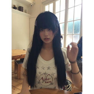 显瘦修身 顽季 T恤正肩短款 果 圆领女上衣夏 韩系ins星星印花v领短袖