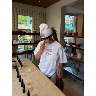 顽季果 泰兰德游记穿搭~趣味星星发饰印花宽松圆领短袖T恤女上衣