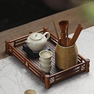 茶桌茶盘桌面收纳干泡茶台家用长方形小 竹编竹制茶托盘奉茶盘日式