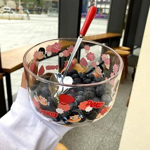 玻璃沙拉碗可爱少女心家用汤碗水果碗学生早餐麦片碗耐热微波 日式