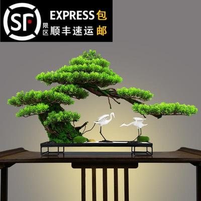 迎客松盆景真树新中式仿客厅玄关入户酒店软装饰办公室微景观摆件