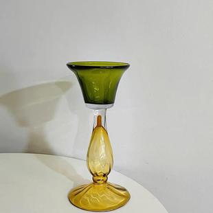 中古 復古琉璃花瓶家居饰品 撞色琉璃燭台花瓶兩用 歐式