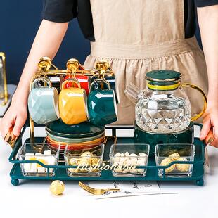 家用可加热客厅高档待客北欧风格 轻奢茶具套装 陶瓷茶杯水杯带把手